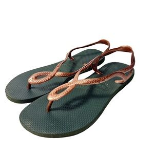 Havianas Luna Sandal Olive Dark Green Rose Gold Copper 39/40 BR 9/10 US 41/42 EU
